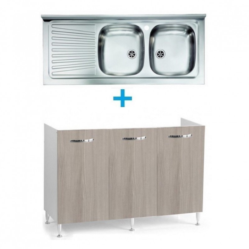 Mobile cucina sottolavello bianco frassinato 120x50 cm a 3 ante per lavelli  in acciaio inox - Vendita Online ItaliaBoxDoccia
