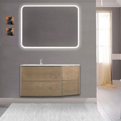 Mobile da bagno Dion 90 cm tabacco opaco con lavabo (SX) + specchio lampada retroilluminato led e altoparlante bluetooth