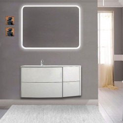 Mobile da bagno Dion 90 cm bianco opaco con lavabo (SX) + specchio lampada retroilluminato led e altoparlante bluetooth