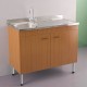 Mobile sottolavello teak 90x50 + lavello inox 1 vasca con gocciolatoio a destra