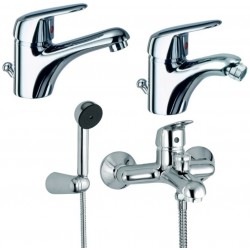 Eurorama Serie Kappa Miscelatori Lavabo e Bidet con Piletta + Vasca con Set Doccia Finitura Cromo Lucido