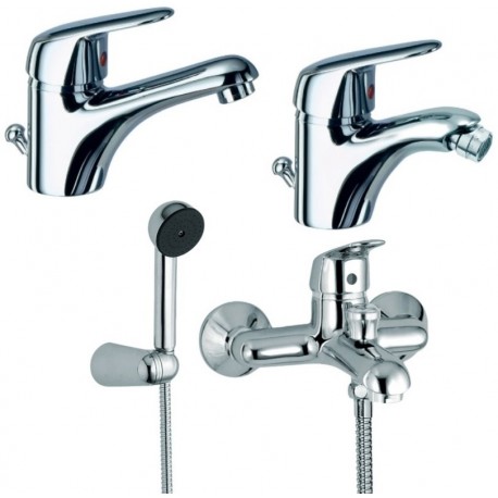 Eurorama Serie Kappa Miscelatori Lavabo e Bidet con Piletta + Vasca con Set Doccia Finitura Cromo Lucido