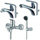 Eurorama Serie Kappa Miscelatori Lavabo e Bidet con Piletta + Vasca con Set Doccia Finitura Cromo Lucido