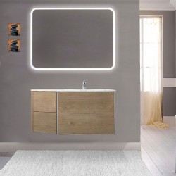 Mobile da bagno Dion 90 cm tabacco opaco con lavabo (DX) + specchio lampada retroilluminato led e altoparlante bluetooth