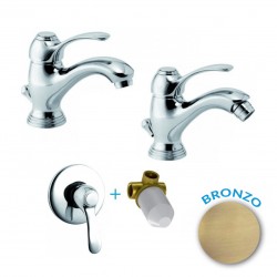 Eurorama Serie Dodo Miscelatori Lavabo e Bidet con Piletta Salterello + Incasso Doccia in Ottone Bronzato Anticato