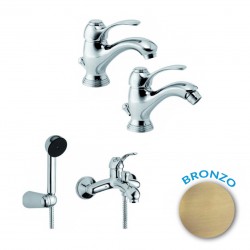 Eurorama Serie Dodo Miscelatori Lavabo e Bidet con Piletta Salterello + Vasca con Set Doccia in Ottone Bronzato Anticato