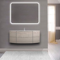 Mobile da bagno Dion sospeso 120 cm rovere sbiancato con specchio retroilluminato led e altoparlante bluetooth