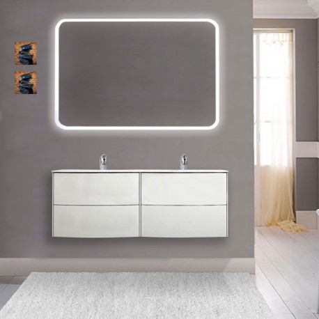 Mobile da bagno Dion a doppio lavabo da 120 cm bianco opaco con specchio lampada retroilluminato led e altoparlante bluetooth