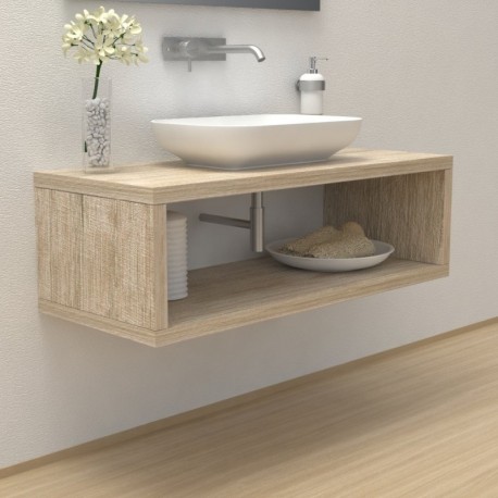 Top Bagno con vano portaoggetti Larghezza 65 x Profondità 50 cm in abete per lavabi d'appoggio