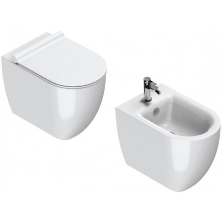 Sanitari Catalano Sfera 54  Vaso senza brida New Flush art. 1VPS54R00 + Bidet art. 1BIS54R00 con kit fissaggio nascosto a parete