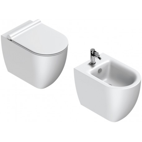 Sanitari Catalano Sfera 54  Vaso senza brida New Flush art. 1VPS54R00 + Bidet art. 1BIS54R00 Bianco Satinato