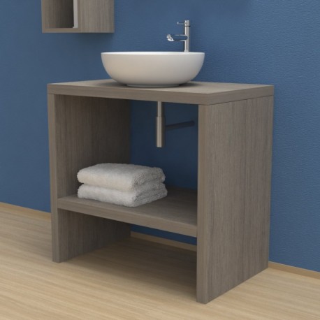Muebles Pitarch | Mobile da bagno, larghezza 80cm, con piedi alti, 2 cassetti e 2 porte, per lavabo da appoggio, Bianco e Rovere Gold, stile Moderno Nordico Vintage, modello Aqua