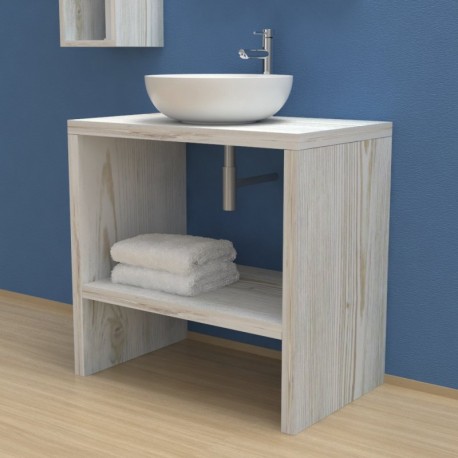 Mobile Bagno con fianchi a terra e vano portaoggetti Larghezza 70 x Profondità 45 cm in abete per lavabi d'appoggio