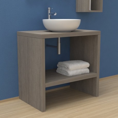 Mobile Bagno con fianchi a terra e vano portaoggetti Larghezza 90 x Profondità 45 cm in abete per lavabi d'appoggio