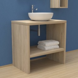 Mobile Bagno con fianchi a terra e vano portaoggetti Larghezza 130 x Profondità 45 cm in abete per lavabi d'appoggio