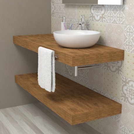 Top Bagno Larghezza 50 x Profondità 45 cm in abete per lavabi d'appoggio con portasciugamano