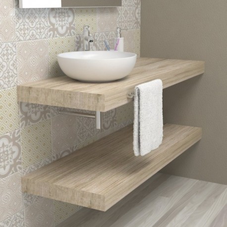 Top Bagno Larghezza 50 x Profondità 40 cm in abete per lavabi d'appoggio con portasciugamano