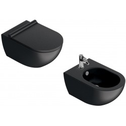 Vaso Sospeso Senza Brida art. 1VSF54RNS + Bidet art. 1BSF54NS Sfera NewFlush 54x35 Catalano Nero Satinato