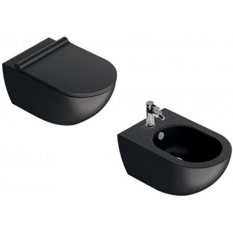 Vaso Sospeso Senza Brida art. 1VSF54RNS + Bidet art. 1BSF54NS Sfera NewFlush 54x35 Catalano Nero Satinato