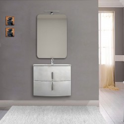 Mobile da bagno Sting 70 cm bianco lucido curvo sospeso + specchio con lampada e retroilluminazione led + altoparlante bluetooth