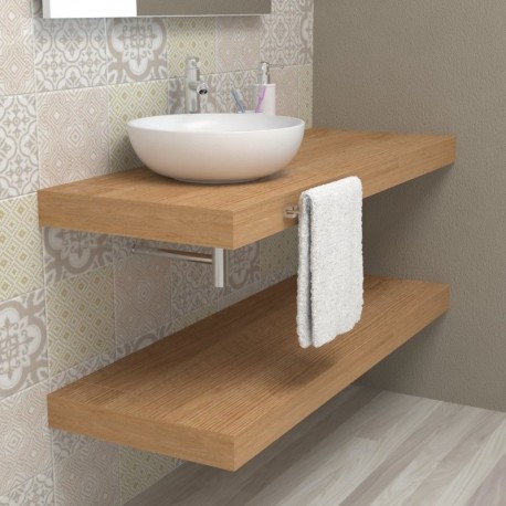Mensole Da Muro Piano Bagno In Legno Massello Acacia 120x60cm - Ripiano Appoggio Per Bagno Moderno E Rustico Mensole Legno - 5