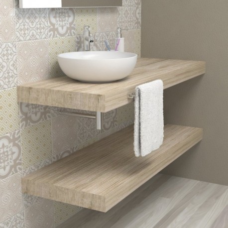 Top Bagno Larghezza 90 x Profondità 50 cm in abete per lavabi d'appoggio con portasciugamano