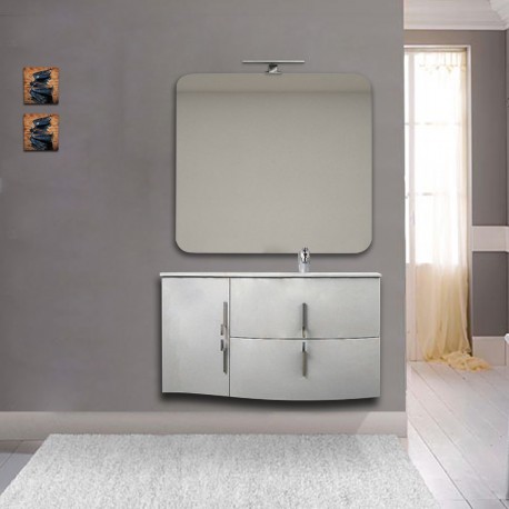 Mobile da bagno Sting bianco lucido con lavabo (DX) + specchio con lampada e retroilluminazione led + altoparlante bluetooth