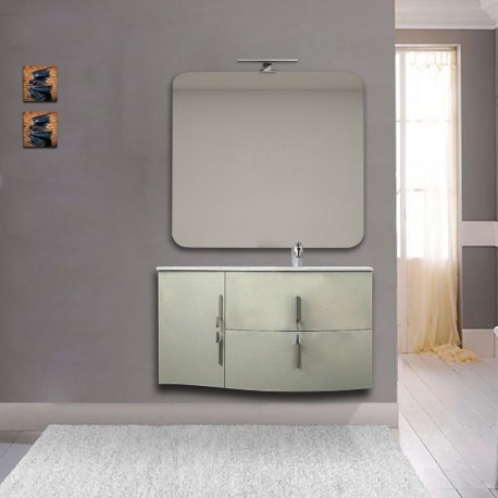 Mobile da bagno Sting grigio natura con lavabo (DX) + specchio con lampada e retroilluminazione led + altoparlante bluetooth