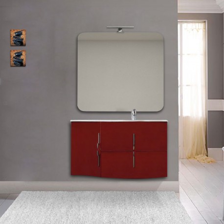 Mobile da bagno Sting rosso lucido con lavabo (DX) + specchio con lampada e retroilluminazione led + altoparlante bluetooth