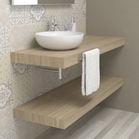 Top Bagno Larghezza 120 x Profondità 40 cm in abete per lavabi d'appoggio con portasciugamano