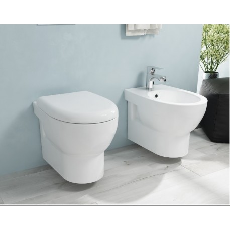 Sanitari sospesi senza brida Ceramica Azzurra Absolute wc + bidet + sedile soft close