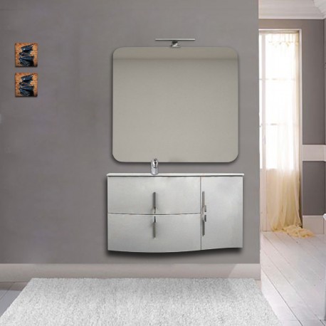 Mobile da bagno Sting bianco lucido con lavabo (SX) + specchio con lampada e retroilluminazione led + altoparlante bluetooth