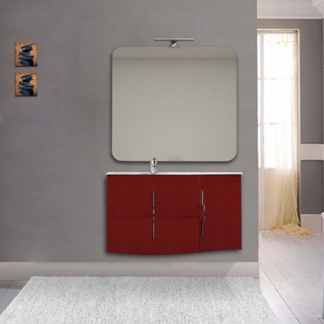 Mobile da bagno Sting rosso lucido con lavabo (SX) + specchio con lampada e retroilluminazione led + altoparlante bluetooth