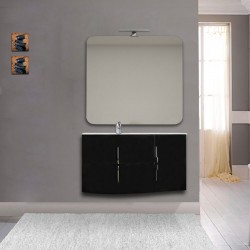 Mobile da bagno Sting nero lucido con lavabo (SX) + specchio con lampada e retroilluminazione led + altoparlante bluetooth