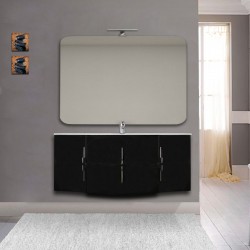 Mobile bagno Sting nero lucido sospeso 140 cm con specchio lampada retroilluminato led e altoparlante bluetooth