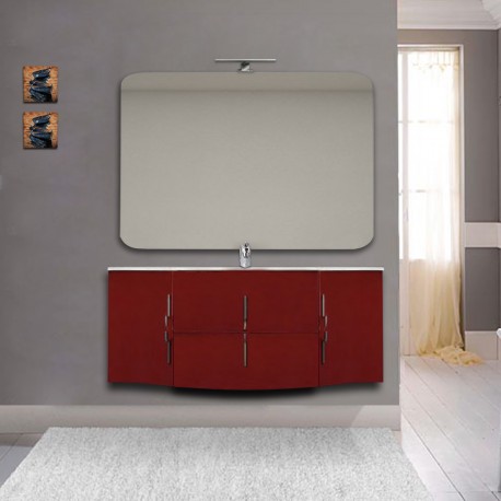 Mobile bagno Sting rosso lucido sospeso 140 cm con specchio lampada retroilluminato led e altoparlante bluetooth