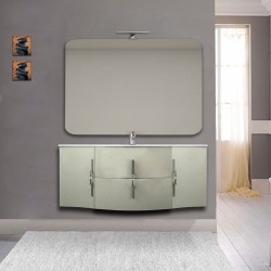 Mobile bagno Sting grigio natura sospeso 140 cm con specchio lampada retroilluminato led e altoparlante bluetooth