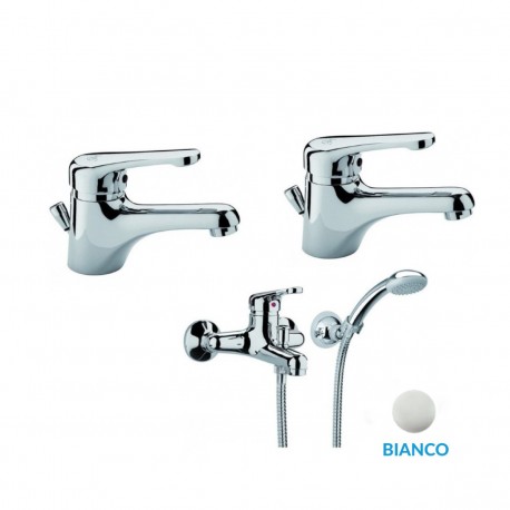 Paffoni Serie Pegaso Miscelatori Lavabo e Bidet con Piletta + Vasca con Set Doccia Ottone Bianco