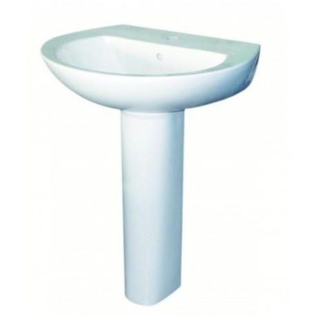 Lavabo Round con colonna in ceramica 55x46 cm bianco monoforo