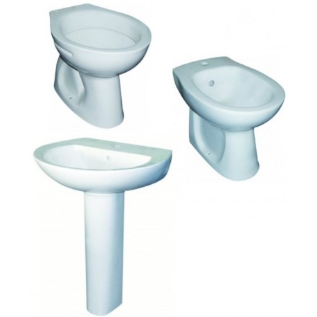 Sanitari Bagno Tradizionali Round distanziati da muro Vaso + Bidet e Lavabo con colonna in Ceramica Bianca