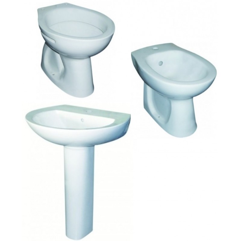 Sanitari Bagno Tradizionali Round distanziati da muro Vaso + Bidet e Lavabo  con colonna in Ceramica Bianca - Vendita Online ItaliaBoxDoccia