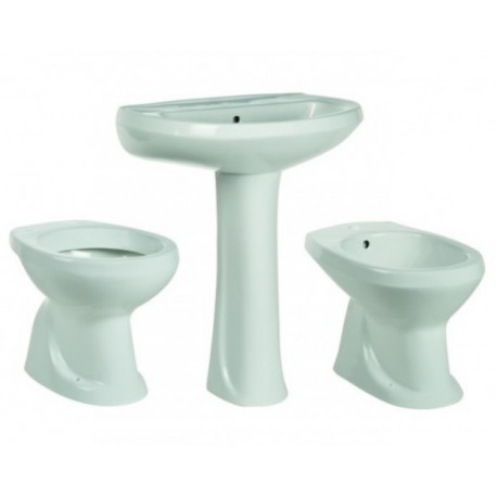 Sanitari Bagno Tradizionali Lucy distanziati da muro Vaso + Bidet e Lavabo con colonna in Ceramica Bianca