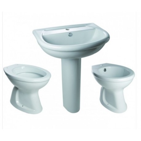 Sanitari Bagno Tradizionali Artic distanziati da muro Vaso + Bidet e Lavabo con colonna in Ceramica Bianca