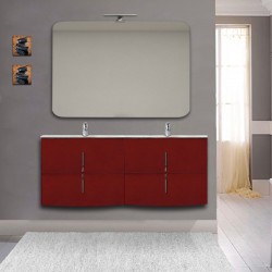Mobile bagno doppio lavabo Sting rosso lucido sospeso 140 cm con specchio lampada retroilluminato led e altoparlante bluetooth