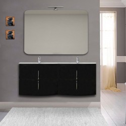 Mobile bagno doppio lavabo Sting Nero lucido sospeso 140 cm con specchio lampada retroilluminato led e altoparlante bluetooth