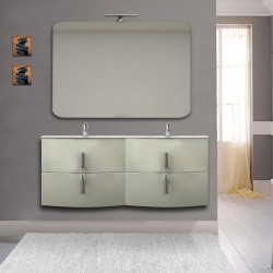Mobile bagno doppio lavabo Sting Grigio Natura sospeso 140 cm con specchio lampada retroilluminato led e altoparlante bluetooth