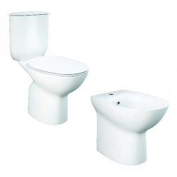 Vaso senza brida Rimless monoblocco in ceramica con cassetta + bidet filomuro Morning Rak