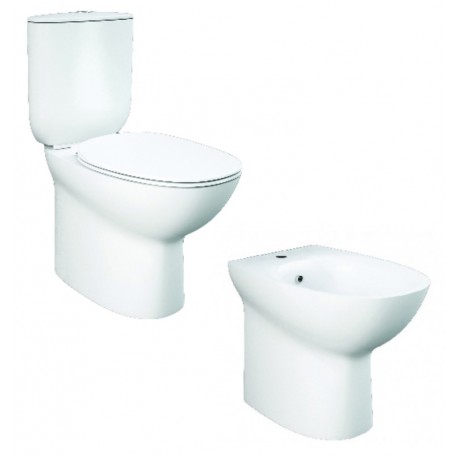 Sanitari Filomuro Vaso senza brida Rimless monoblocco in ceramica con cassetta + bidet Morning Rak