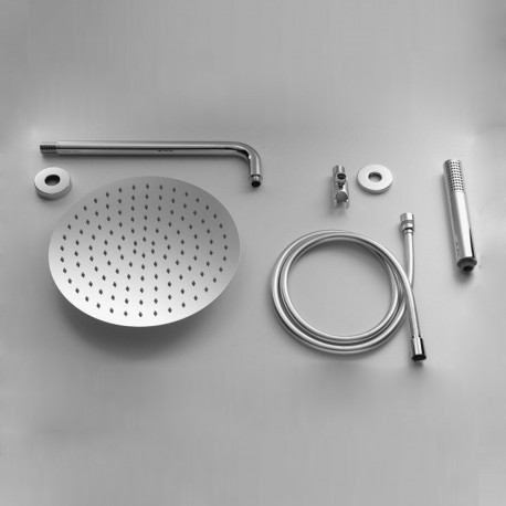 Completo Set Doccia Tondo con Soffione diametro 25 cm + Braccio Doccia + Kit Duplex in acciaio inox Aisi 316 Spazzolato