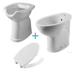 Coppia di sanitari alti 49,5h cm con wc scarico a terra con apertura con sedile e bidet